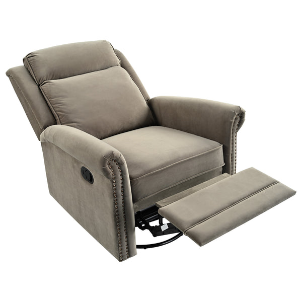 English Elm Christopher Knight Home® - 360° Swivel Recliner Plush Velvet Manual Rocker with Infinite Recline Support for Living Room Comfort Light Brown N763P202666F