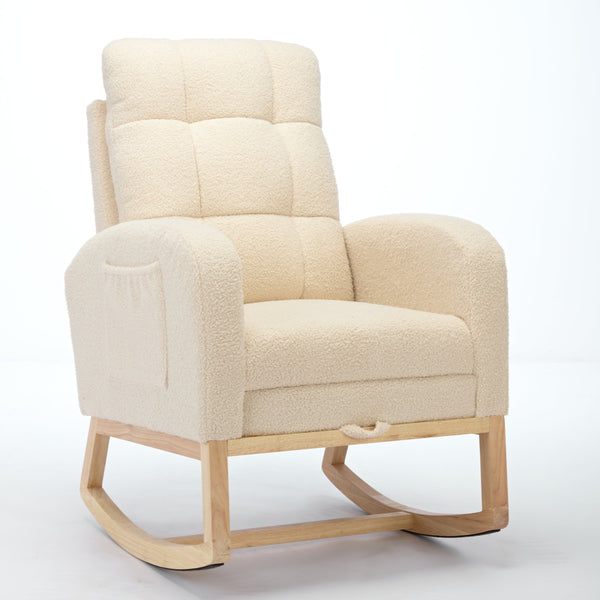 English Elm Modern Accent Rocking Chair With Adjustable Footrest, High Backrest & Side Pocket For Comfort W2725P254696