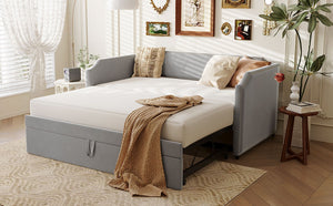 English Elm Twin Velvet Upholstered Daybed with Pop up Trundle for Guest or Kids Rooms Gray SF000197AAE