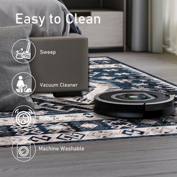 English Elm Area Rug 6X9 Vintage Bohemian Persian Geometric Design In Blue/Black - Non-Slip & Washable! W2907P265132