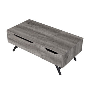 English Elm Throm Gray Oak Lift-Top Coffee Table with Hidden Storage Drawer, Industrial Splayed Iron Legs — Modern centerpiece B2726P251671