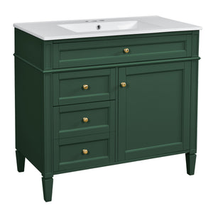 English Elm 36'' Modern Bathroom Vanity With Ceramic Top Sink, Soft-Close Drawers & Elegant Green Finish N710P230246F