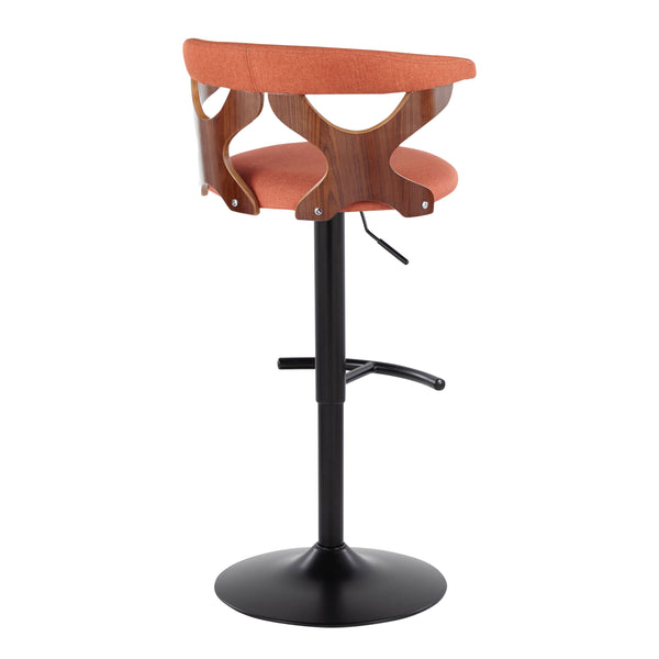 English Elm Gardenia Adjustable Barstools Set Of 2 - Contemporary Black Metal, Walnut Accents & Vibrant Orange Upholstery B202S00856