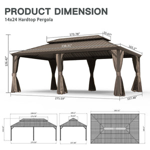 English Elm 14' X 24' Hardtop Gazebo - Durable Steel Roof, Integrated Drainage, Privacy Curtains & Insect Netting W1859S00154