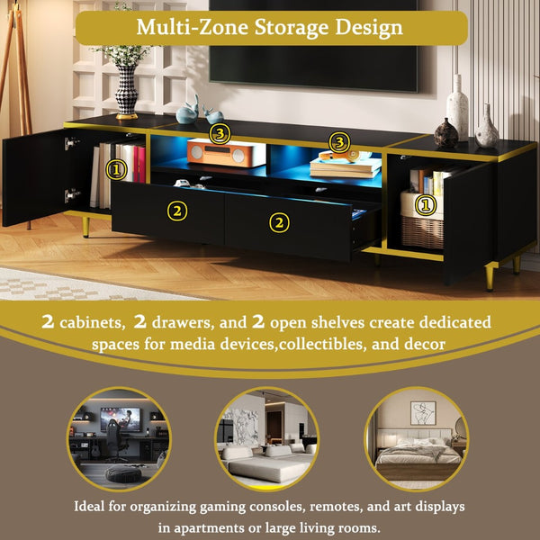 English Elm Vibe 70.9'' Modern Tv Stand For 80-Inch Tvs, Stylish Entertainment Center With Led Lights & Storage N724P284377B-GIGA