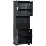 English Elm Tall Bathroom Cabinet With Four Doors, Large Storage Space Open Shelve, Upper Storage Cabinet, Black