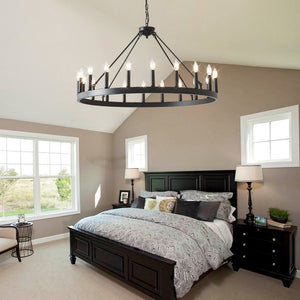 English Elm 20-light Oversized Wagon Wheel Chandelier Matte Black Farmhouse Style for Grand Spaces W5008P388936