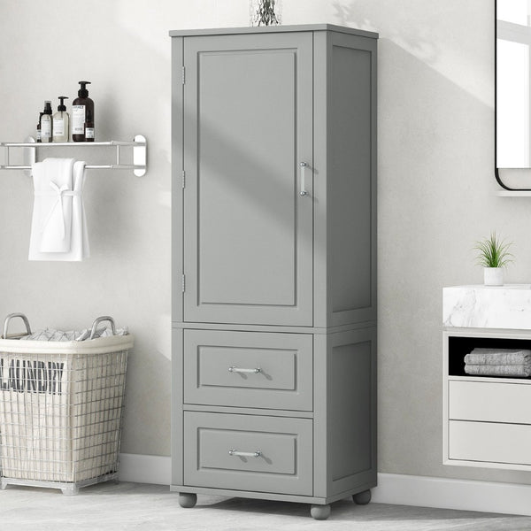 English Elm Tall Bathroom Storage Cabinet - Modern Grey Mdf Stand With Adjustable Shelf & 2 Drawers For Organization N725P241045E-GIGA