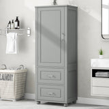 Tall Freestanding Bathroom Storage Cabinet with 2 Drawers, Adjustable Shelf, Grey Finish