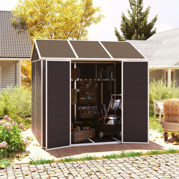 English Elm 8*7ft Outdoor Resin Storage Shed with Double Door Windows and Uv Resistant Floor W1598S00028