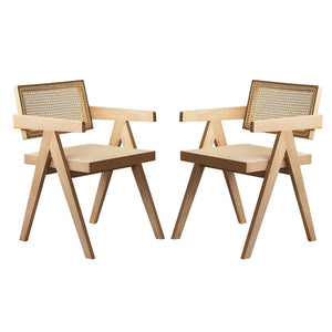 English Elm Modern Rattan Back Dining Chairs Set of 2 Solid Wood Frame Mid-century Seating W3101P414156