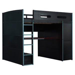 English Elm Full Size Gaming Loft Bed with Rgb Lighting Desk Wardrobe and Built-in Storage Blue LT100261AAC