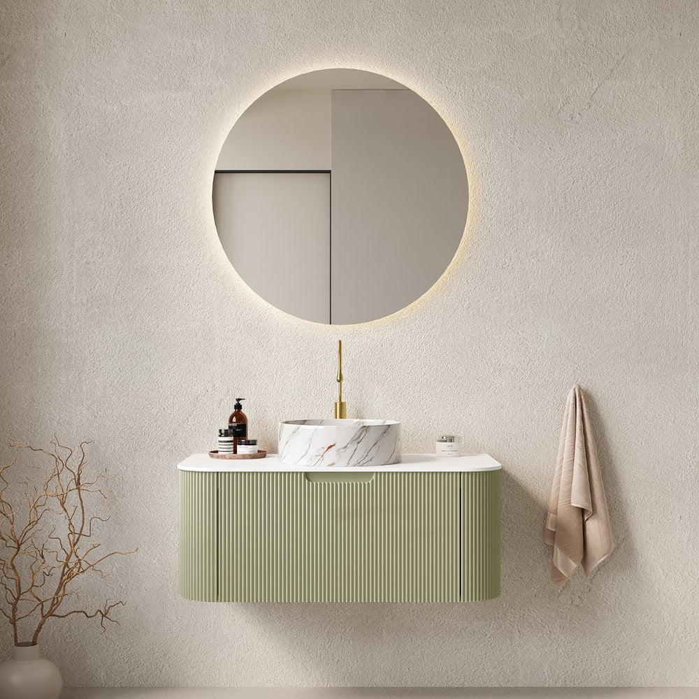 English Elm Dina 36" Wall-Mounted Bathroom Vanity With Stylish Round Sink, Soft-Close Drawer, Light Green Finish W2615S00502