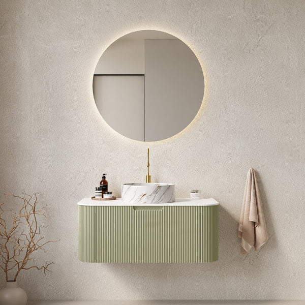 English Elm Dina 36" Wall-Mounted Bathroom Vanity With Stylish Round Sink, Soft-Close Drawer, Light Green Finish W2615S00502
