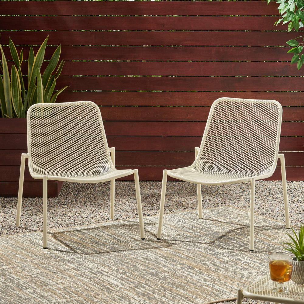 English Elm Christopher Knight Home® - 3 Piece Seating Group Iron Patio Set in Ivory White with Mesh Chairs & Glass Top Side Table, RTA 65200.00WHI_65201.00WHI