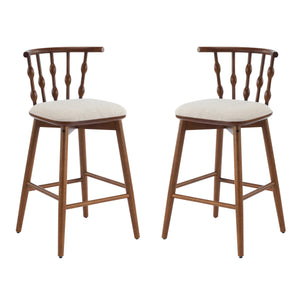 English Elm Christopher Knight Home® - Doria Sculptural Hourglass Back Barstool Set of 2 — Durable Rubberwood Frame, Plush Fabric Seat, Stylish Modern Appeal Beige,Walnut N775P299416W