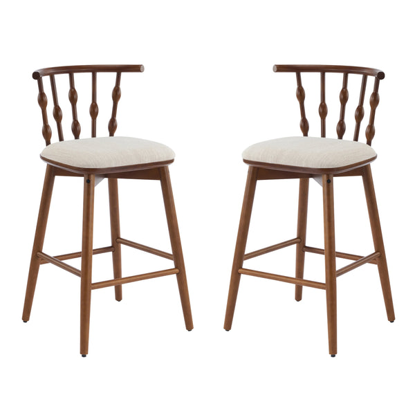 English Elm Christopher Knight Home® - Doria Sculptural Hourglass Back Barstool Set of 2 — Durable Rubberwood Frame, Plush Fabric Seat, Stylish Modern Appeal Beige,Walnut N775P299416W