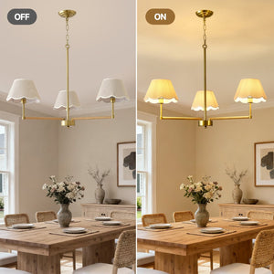 English Elm 3-light Gold Rope Wrapped Chandelier with Fabric Shades for Dining and Living Rooms W5008P391554