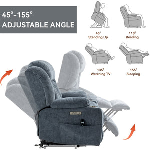 English Elm Up to 350 Lbs Chenille Power Lift Recliner with Massage Heating and Usb Charging Ports W1803S00047
