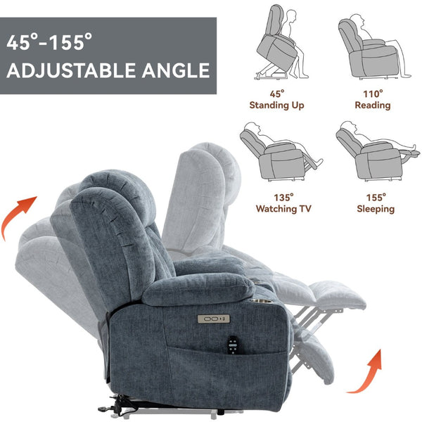 English Elm Up to 350 Lbs Chenille Power Lift Recliner with Massage Heating and Usb Charging Ports W1803S00047
