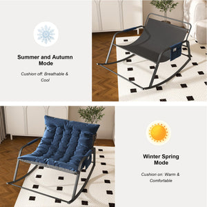 English Elm Rocking Ergonomic Lounge Recliner with Storage & Cushions, All-Weather Breathable Comfort for Patio Blue W2699P324194