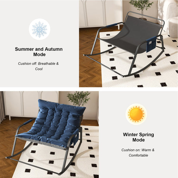 English Elm Rocking Ergonomic Lounge Recliner with Storage & Cushions, All-Weather Breathable Comfort for Patio Blue W2699P324194
