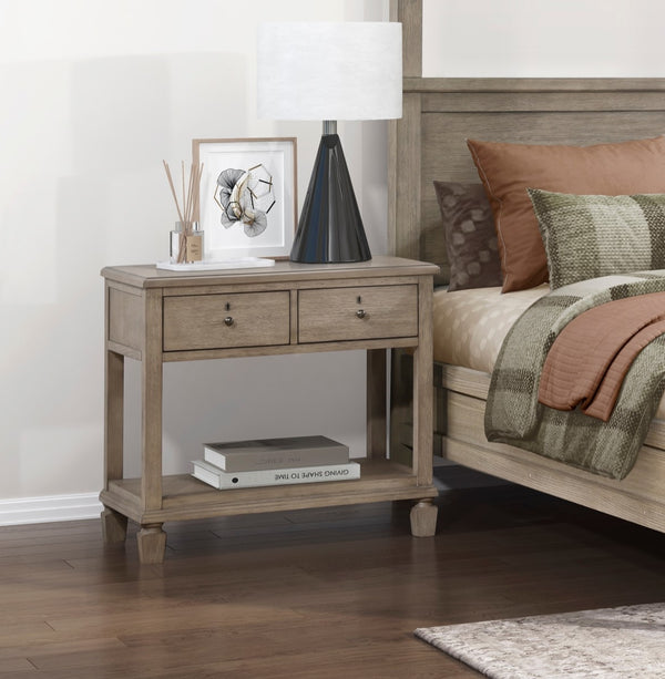 English Elm Gray Oak Marceline Transitional Nightstand with 2 Drawers & Open Shelf, Knob Hardware, Keyhole Accents, 32" x 18" x 29" B011P210715