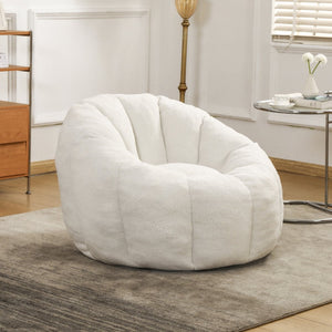 English Elm Bean Bag Lounge Chair Faux Fur Memory Foam Armrests Ergonomic Seat for Adults White W2200P239859