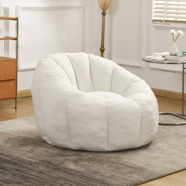 English Elm Bean Bag Lounge Chair Faux Fur Memory Foam Armrests Ergonomic Seat for Adults White W2200P239859