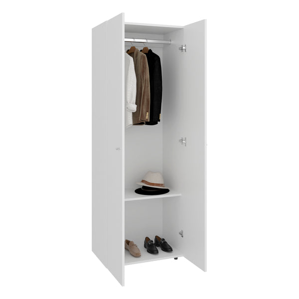 English Elm Home 2 Doors Closet System Armoire with Hanging Rod & Shelf, Compact 66.9" Tall White Storage Solution B200P350352