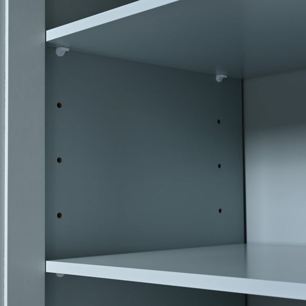 English Elm K&K Kitchen Island with Foldable Countertop, Spacious Mobile Storage Cart, Soft-Close Doors, Durable Rubberwood Top and Locking Wheels Grey-Blue N707P173036G