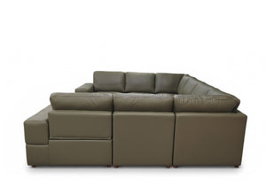 English Elm Premium Leather Match Sectional with Dual Recliners Wide Square Arms Living Room Olive Green B2748S00160