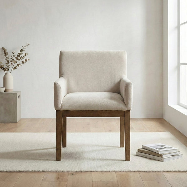 English Elm Transitional Armchairs Set of 2 Textured Gray Fabric Wood Frame Dining Seating B011P467553
