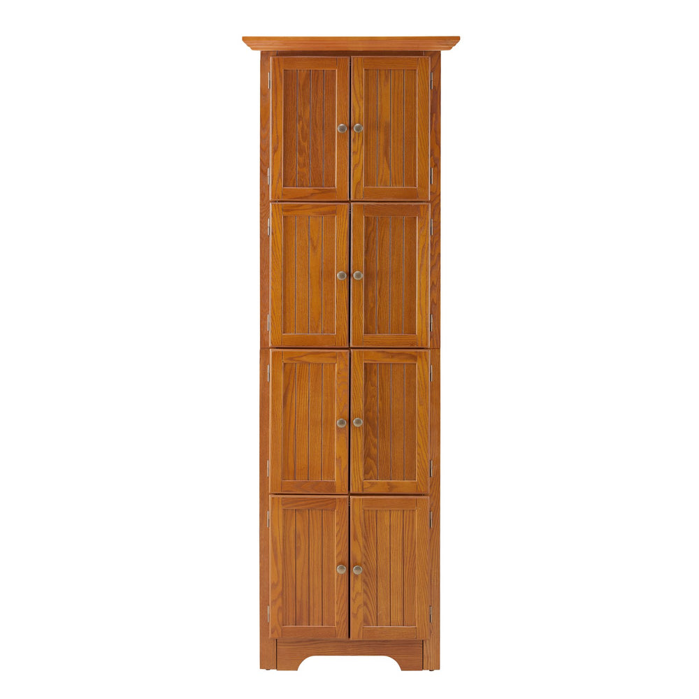 English Elm 4-Tier 8-Door Tall Storage Cabinet with Vintage Metal Handles and Smooth Finish for Home Organization Oak W1758P211014