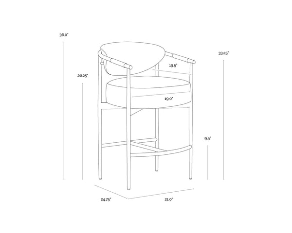 Sunpan HELOISE Counter Stool - Elegant Ivanhoe Pine Faux Leather with Gold Stainless Steel Frame & Comfort 112661