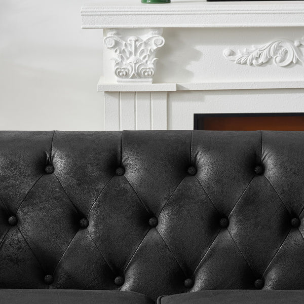 English Elm 3+3 Seater Sofa Set - Elegant Chesterfield Tech Fabric Couch With High-Density Foam For Comfort W3373S00007