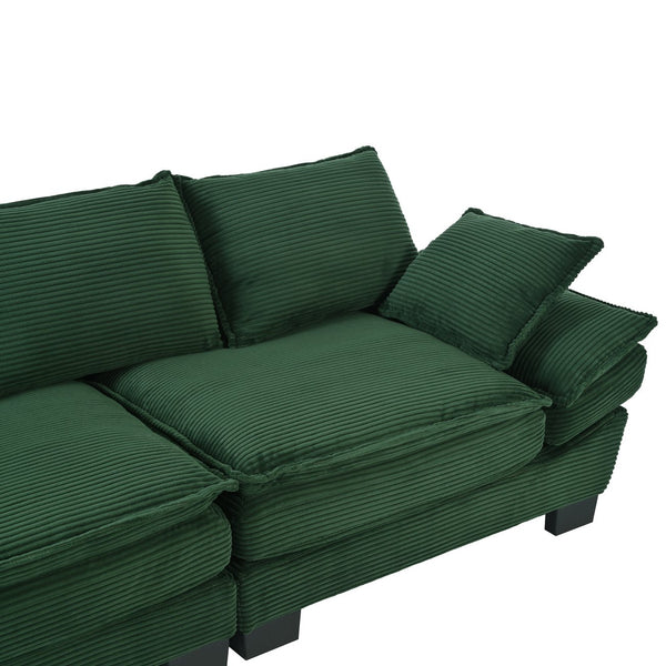 English Elm U-Style 80.9" Modern Curved Corduroy Sofa with Removable Cushions, 4 Pillows, Compact Chic Dark Green N711P192059C
