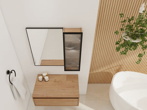 English Elm 30'' Wall Mounted Mirror Cabinet Black Aluminum Acrylic Door Floating Bathroom Storage W999S00538