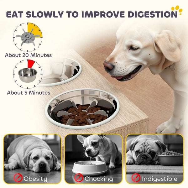 English Elm Pet Feeder Station with Mdf Storage Cabinet and Raised Stainless Steel Bowls for Large Dogs T3971P415038