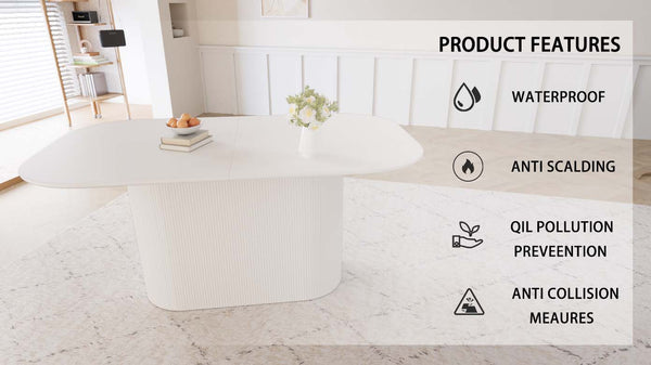 English Elm 63 Elegant MDF Dining Table with Carved Round Legs, Stain‑Resistant Surface, Seats 4‑8, Modern Appeal Cream W2189S00650