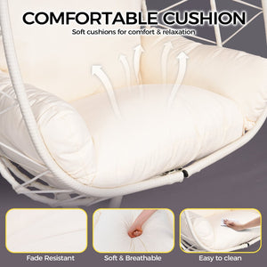 English Elm Hanging Egg Chair with Stand Pe Wicker Ergonomic Swing Seat for Patio or Bedroom T5880P497557