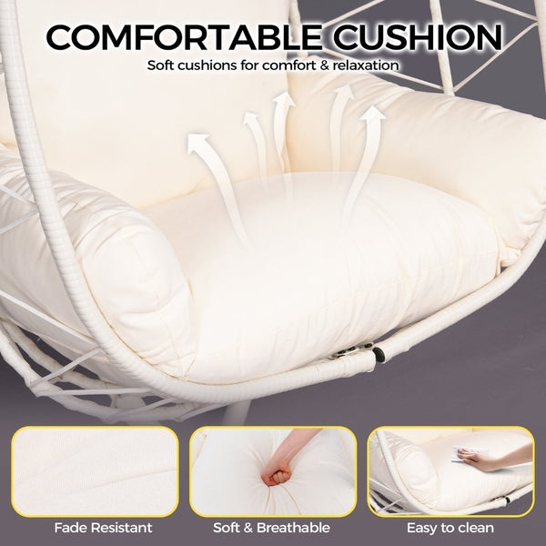 English Elm Hanging Egg Chair with Stand Pe Wicker Ergonomic Swing Seat for Patio or Bedroom T5880P497557