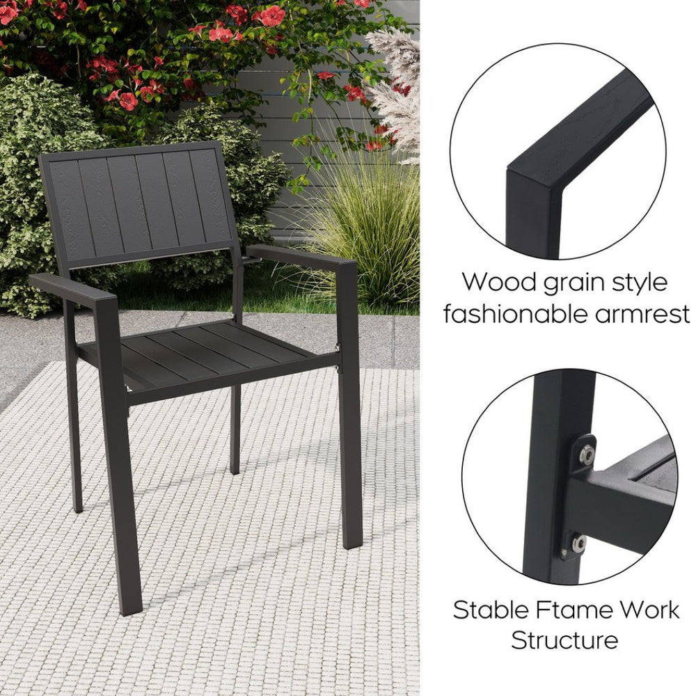 English Elm Modern Slatted Metal Dining Chairs Ergonomic Patio Seating for Indoor Outdoor Use Set of 2 W3979P392950