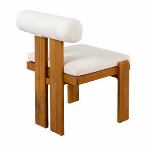 English Elm Outdoor Acacia Wood Dining Chairs Set of 2 with Sculptural Cylindrical Backrest Cushions N776P387625B