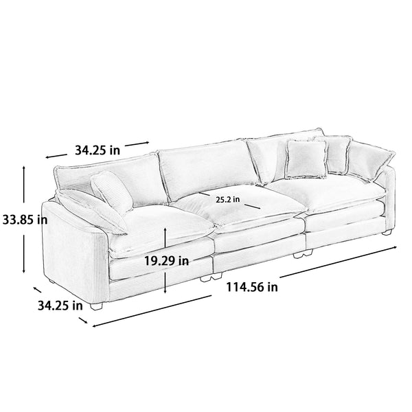 English Elm Modern 2-Piece Living Room Sofa Set: Luxurious Light Beige Corduroy, Ergonomic Comfort & Style W714S00773