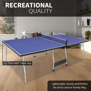 English Elm 8ft Foldable Ping Pong Table Aluminum Frame Indoor Game Set with Paddles Net Balls W1408P153462