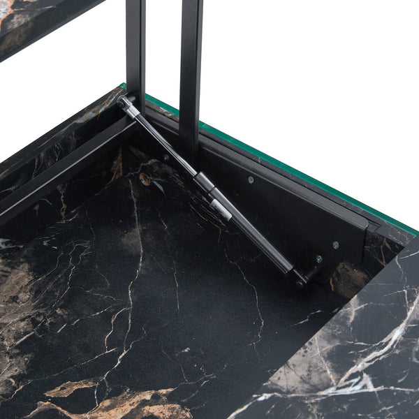 English Elm Multifunctional Lift Top Coffee Table with Tempered Glass Legs, Ergonomic Storage and Durable MDF Finish Black,Transparent W2920P226077