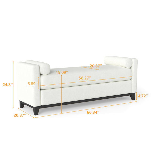 English Elm 66.34 Inch Sherpa Fleece Bench with Fluted Wood Legs Bolster Pillows Mid-century Lounge Beige+Black W1658P445919