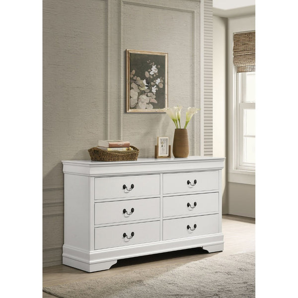 English Elm Frances Six Drawer Dresser Warm Wood Grain Finish with Nickel Bail Handles for Bedroom White B062P447791