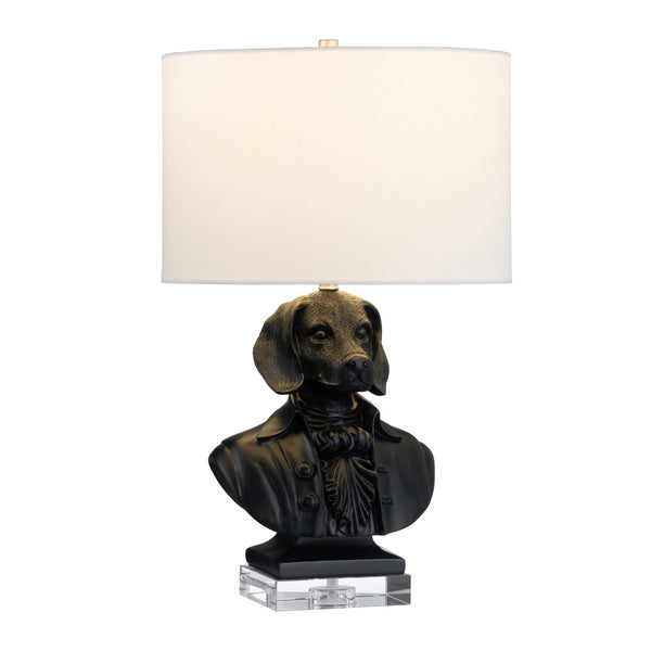 Crestview Collection 22.75"H Playful Dog Bust Table Lamp With Crystal Base, Elegant Linen Shade For Stylish Lighting   Cvazvp131blk
